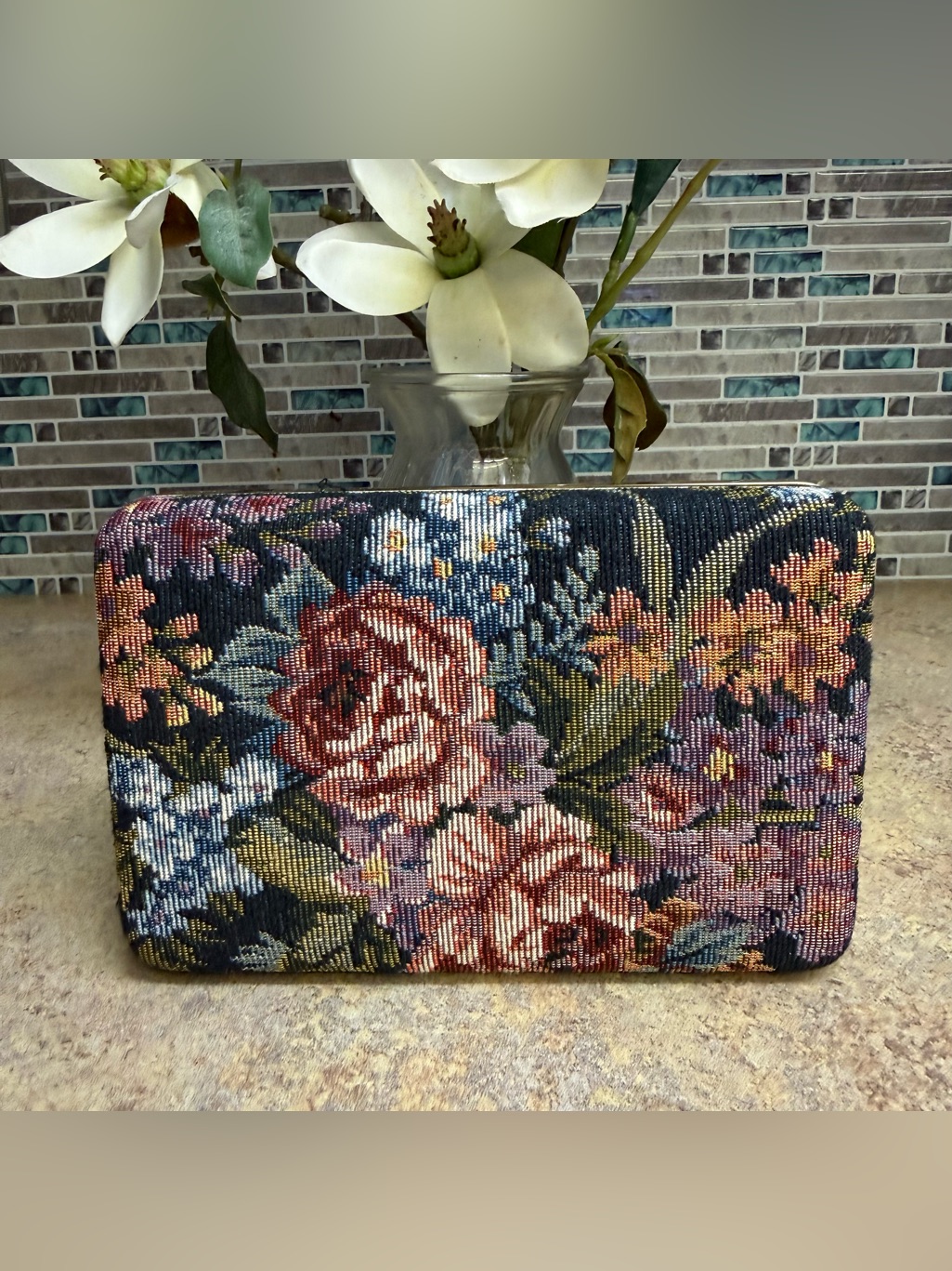 Vintage Floral Tapestry Jewelry Box